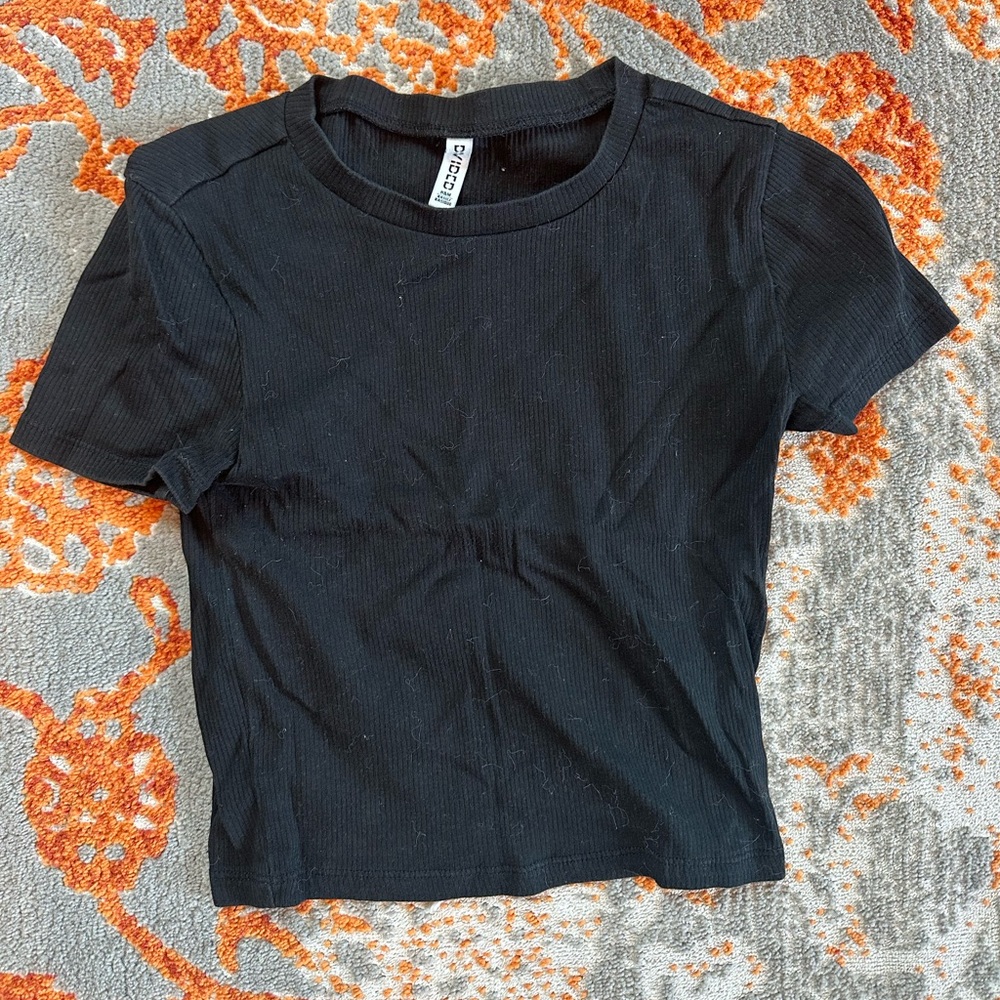 Divided Black Ribbed Crop T-Shirt Short Sleeve